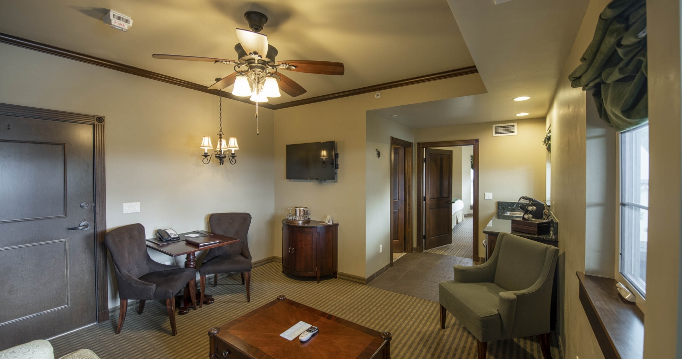 The living room set up in Mother Spring Suite in The Springs Resort