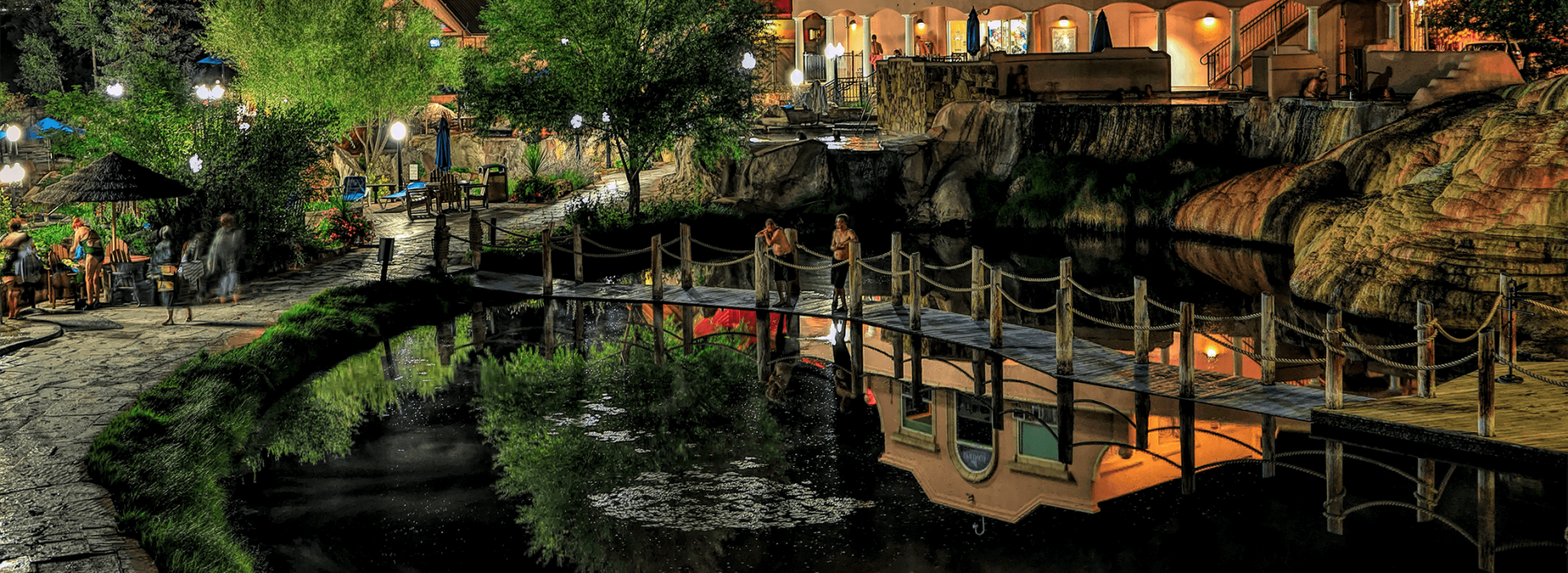 The exterior of The Springs Resort at night