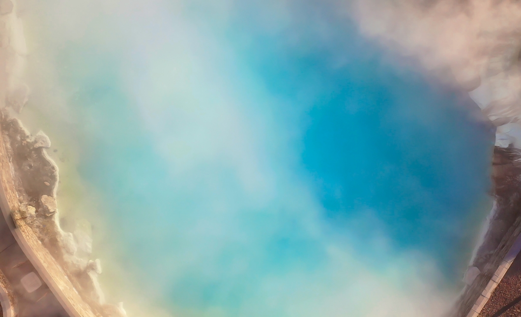 Blurred view of the steam rising from the hot spring pool at Pagosa Springs Resort