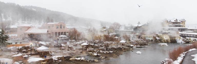 An outdoor thermal springs complex, marked 