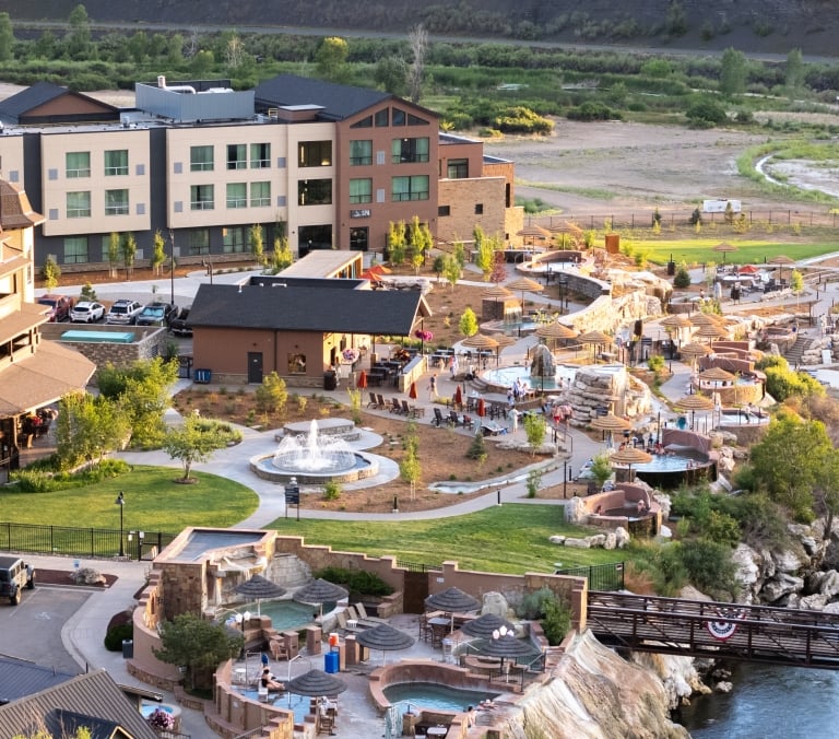A resort complex with hot springs, including a 