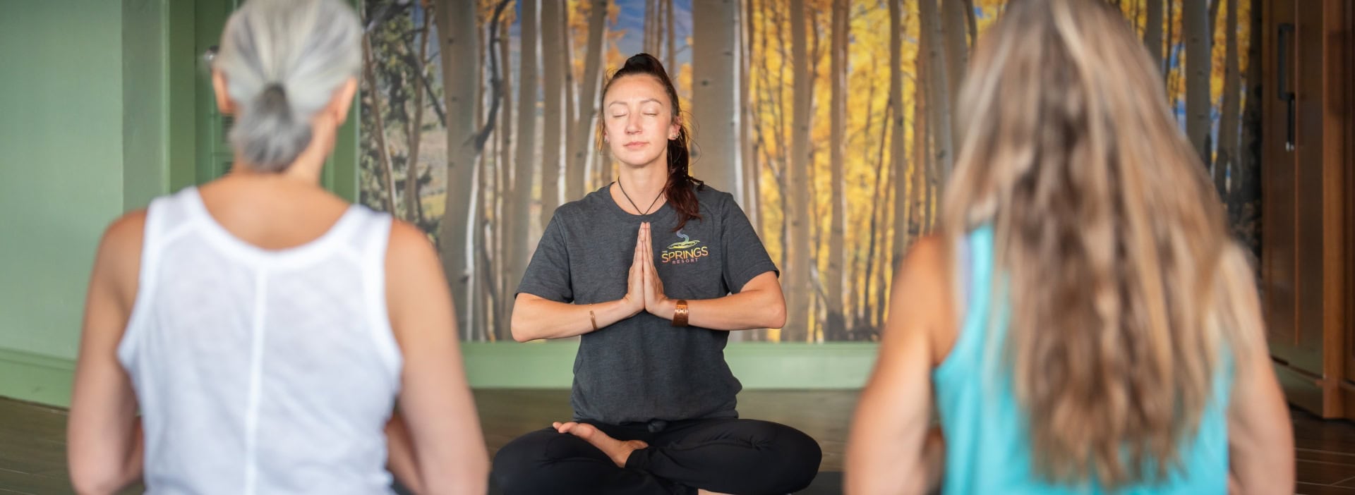 People practicing yoga at The Springs Resort in Pagosa Springs Colorado.
