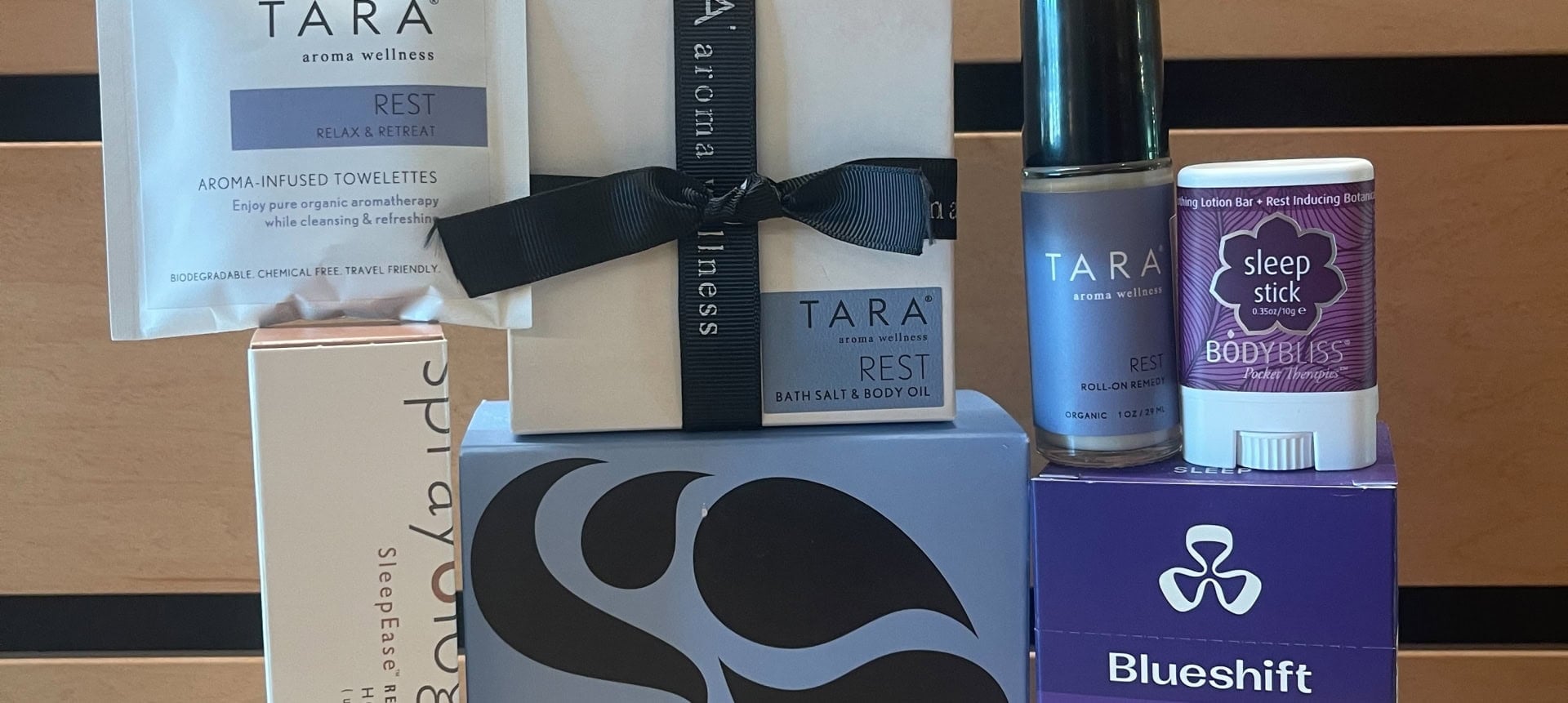 Collection of wellness and sleep aid products at The Springs Resort for relaxation.